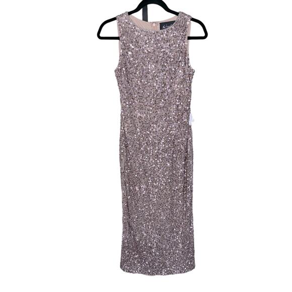 NWT MAC DUGGAL Rosewood Sleeveless Sequined Midi Sheath Dress Women’s - Picture 2 of 11